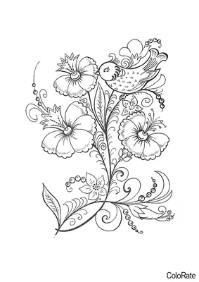 Раскраска хохлома | Рисунки цветов, Раскраски, Вышивка шерстью