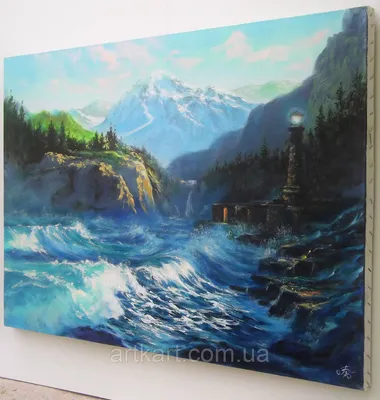 Картина море горы маслом на холсте Большая Интерьерная Картина живопись  художника пейзаж Водопад природа (ID#1546457739), цена: 7800 ₴, купить на  
