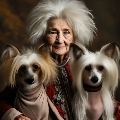 Веселая стильная старушка и собаки …» — создано в Шедевруме