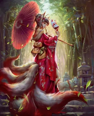 Pretty Kitsune Woman" Sticker for Sale by ScarletClover | Redbubble