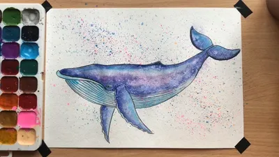 Рисунок синего кита акварелью | Watercolor blue whale drawing - YouTube