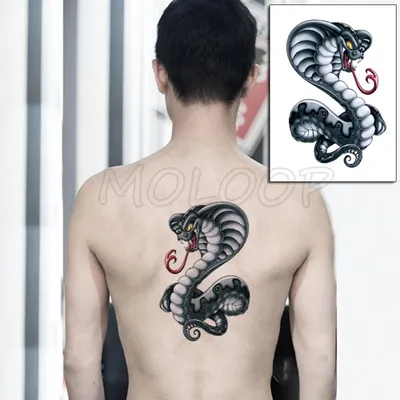 Большая временная татуировка водостойкая Тату 19*12 см "Змея королевская  кобра" (ID#1687267250), цена:  ₴, купить на 