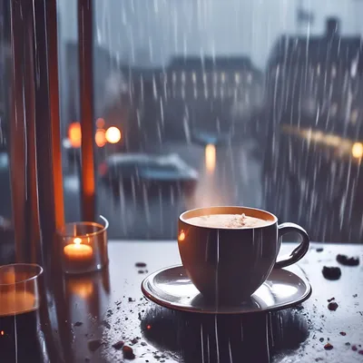 Чашка кофе☕/Дождь🌧 | Пожелания для открыток, Дождливое настроение, Доброе  утро