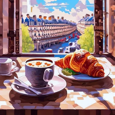 Завтрак в Париже, чашка кофе и …» — создано в Шедевруме