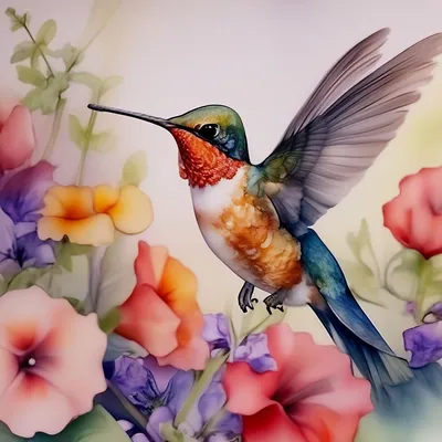 рисунок птицы, рисунок колибри, колибри, акварель, карандаш png | PNGEgg