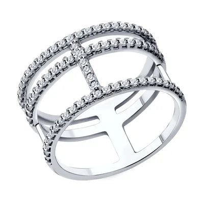 Двойное кольцо V с подвесным фианитом - Ювелирный гардероб EVGENIA MOMENT  (Momentsilver). интернет-магазин украшений из серебра