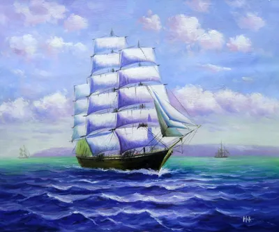 Картина маслом "Корабль и море" — В интерьер