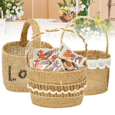 Маленькая льняная Сумочка, корзина для хранения для детей, сумка для  подарка на Хэллоуин, конфеты, деревенская Свадебная кружевная фотокорзина |  AliExpress