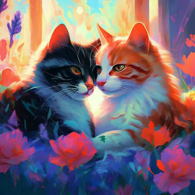 Скачать обои кот, кошка, любовь, кошки, игры разрешение 1920x1200 #86213