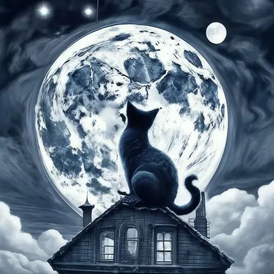 В небе кошка луна, симбиоз луна+…» — создано в Шедевруме