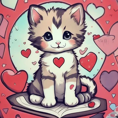 Милый котенок с сердечками в …» — создано в Шедевруме