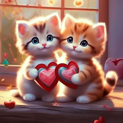 Картинки - Котята лежат в форме сердечка