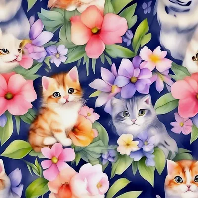 Акварельные котята с цветами» — создано в Шедевруме