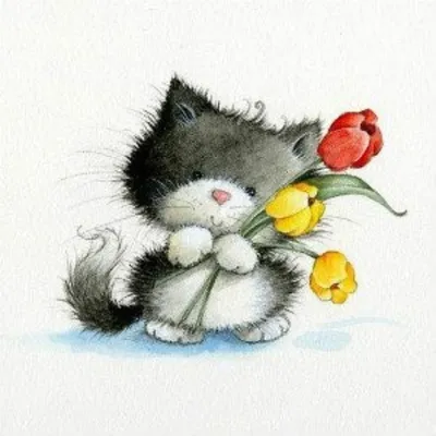 Котенок с цветком - 71 фото