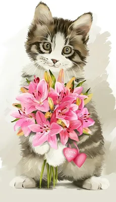 Котик с цветами для Лия Ру» — создано в Шедевруме