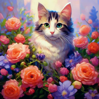 Фотогалерея "Коты и кошки" - "Бирманский кот и ваза с цветами" - Фото  породистых и беспородных кошек и котов.