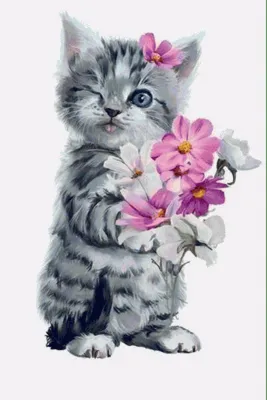 Котик с цветами - 76 фото
