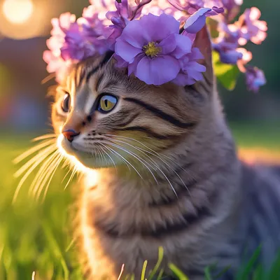 Котик с цветком - 73 фото