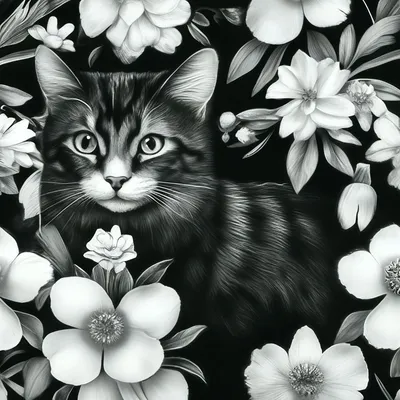 Котик с цветами - 67 фото