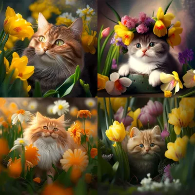Котик с цветами | Пикабу