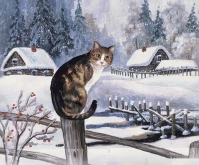 Кошка в лесу зимой - 74 фото