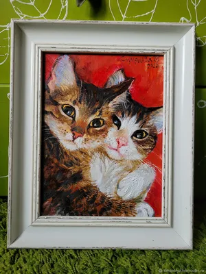 Картины: Пара котиков на красном – заказать на Ярмарке Мастеров – PZGZKRU |  Картины, Сочи