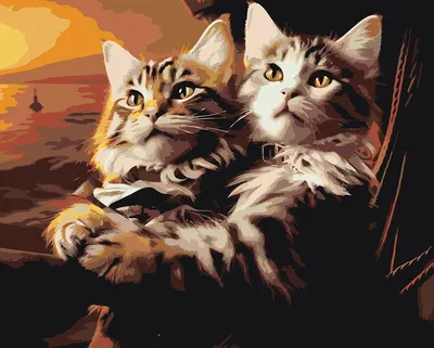 Милые котики обнимаются на кровати, …» — создано в Шедевруме