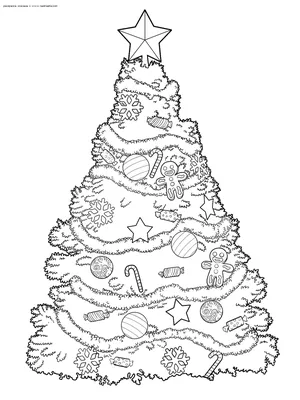 Раскраска Красивая новогодняя елка | Раскраски новогодних елок. Нарядных  елок раскраска