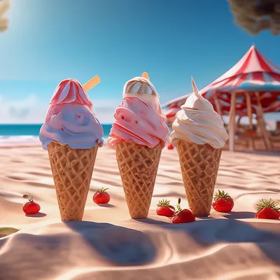 Красивое мороженое стоит на песке …» — создано в Шедевруме