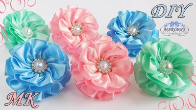 Бантики-резинки с самодельной серединкой МК/DIY kanzashi flowers - YouTube