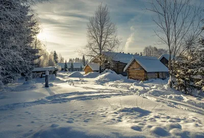 Зима,Деревня, снег на горах, …» — создано в Шедевруме