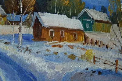 Картина маслом "Зима в деревне" — В интерьер