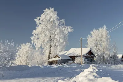 Картина маслом "Зима в деревне" — В интерьер