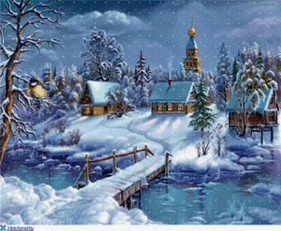 Предпросмотр схемы вышивки «Зима в деревне» (№1002592) - Вышивка крестом