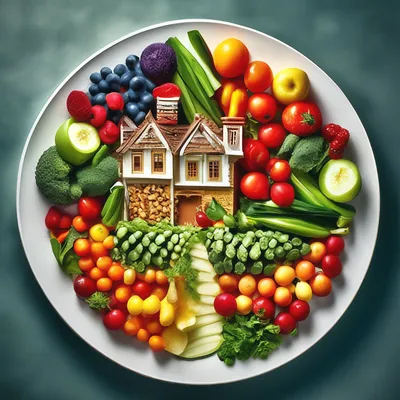 Овощи, ягоды и фрукты, разложенные …» — создано в Шедевруме