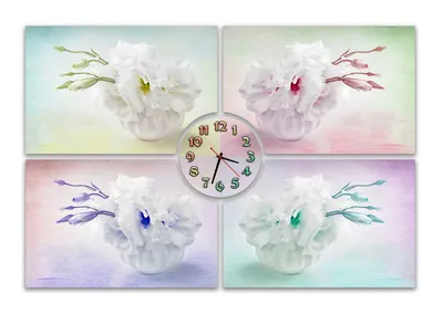Оригинальные Часы картина модульная Красивые цветы в вазе 30х45 30х45 30х45  30х45 циферблат 20 см (ID#1195702202), цена:  ₴, купить на 