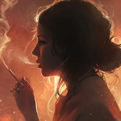 Красивая девушка курит сигарету в …» — создано в Шедевруме