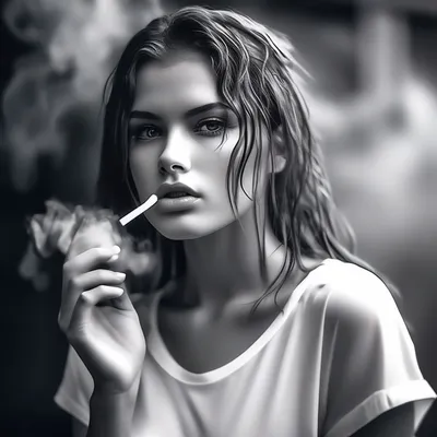 Красивая девушка с сигаретой во рту…» — создано в Шедевруме