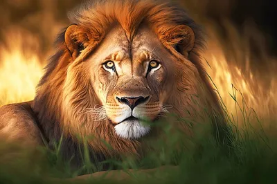 Гордый красивый лев ищет добычу в саванне | Премиум Фото