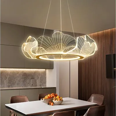 Современная роскошная Подвесная лампа для гостиной, красивая простая люстра  для спальни, ресторана, кабинета, художественные светодиодные осветительные  приборы с листьями лотоса | AliExpress