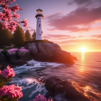Фотообои "Красивый маяк на закате солнца" - Арт. 090035 | Купить в  интернет-магазине Уютная стена