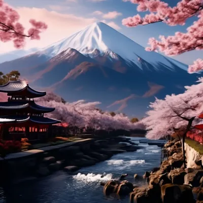 Прекрасная сакура, Япония, на заднем…» — создано в Шедевруме