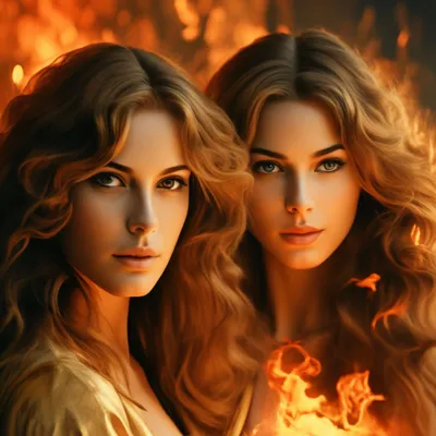 Красивые девушки с магией огня» — создано в Шедевруме