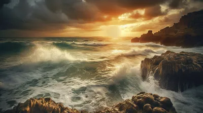 закат над штормовым океаном со скалами, красивые фотографии океана фон  картинки и Фото для бесплатной загрузки