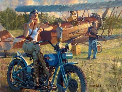 Мотоциклы Harley-Davidson и красивые девушки на ностальгических картинах  Дэвида Уля (30 фото) » Картины, художники, фотографы на Nevsepic