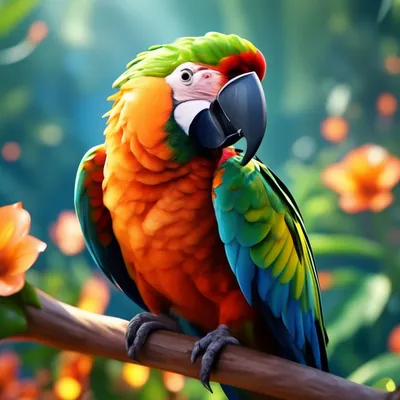 Красивый попугай сидит на ветке и …» — создано в Шедевруме