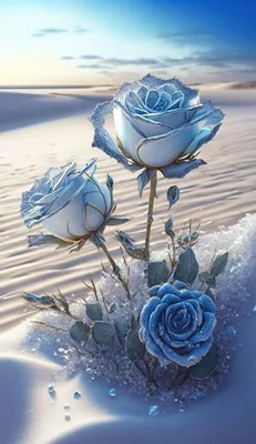 Синие розы на снегу | Премиум Фото