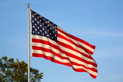 красивая молодая женщина с американским флагом на фоне :: Стоковая  фотография :: Pixel-Shot Studio