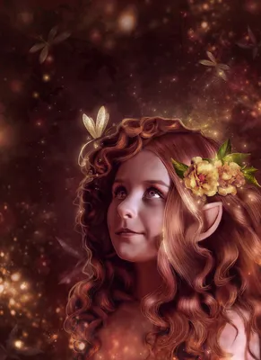 Фото Девочка-эльф, с цветами и стрекозой в красивых волосах, deviant art