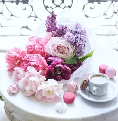 Чашка кофе и цветы - 54 фото